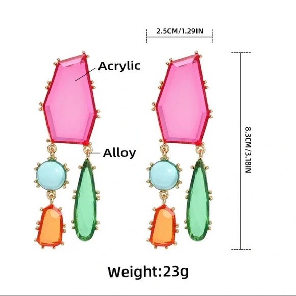 Zara Kaleidoscope Geometric Dangle Colorful Earrings - Picture 6 of 9